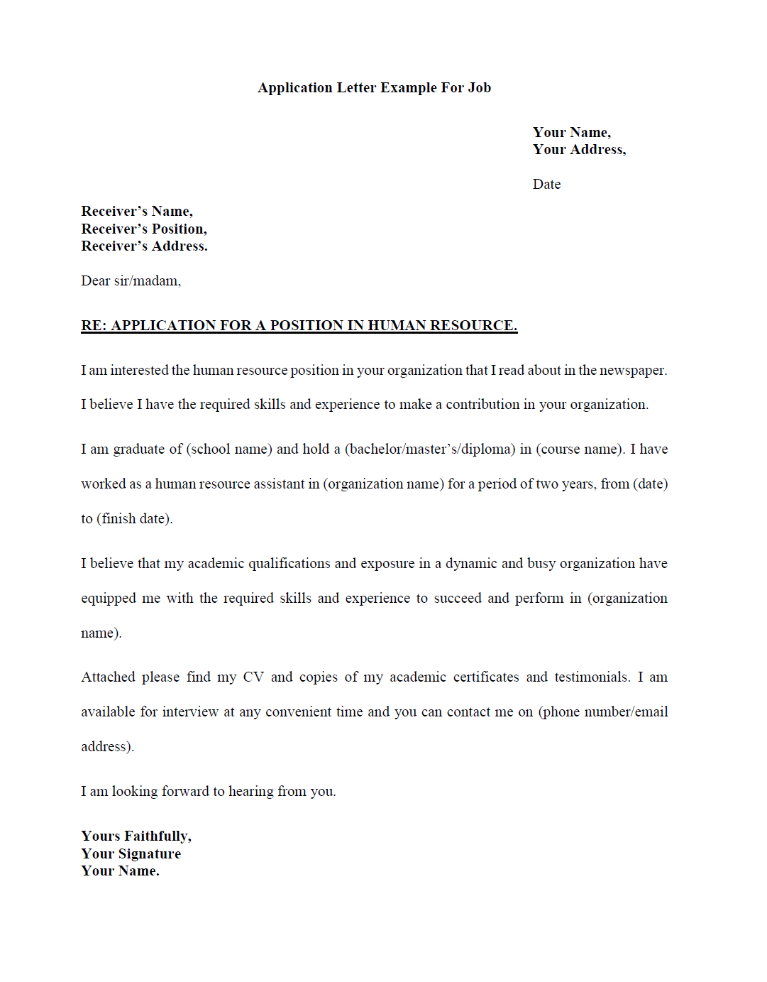 application letter sample download